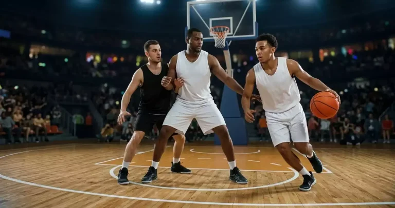 Two NBA teammates executing a pick-and-roll play near the top of the key