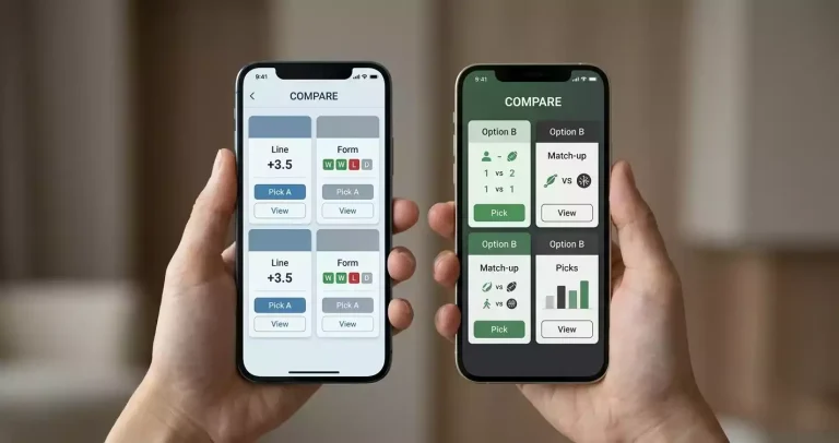 Hand holding two smartphones side by side comparing odds on identical events