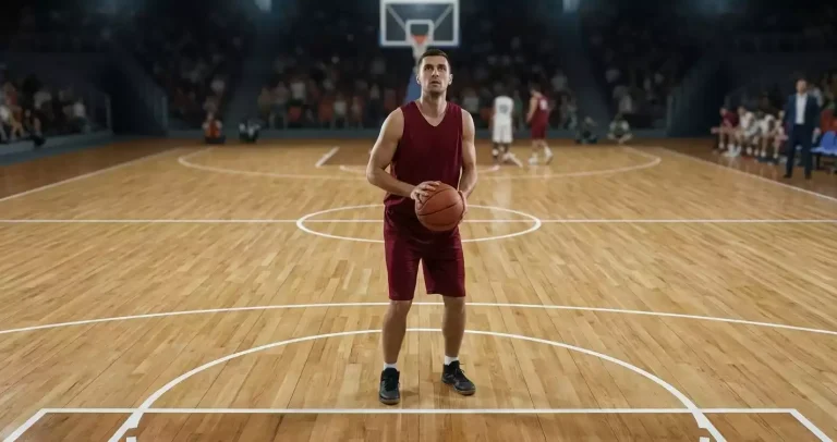 NBA player at the free throw line preparing to shoot with the ball in his hands